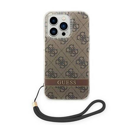 Guess GUOHCP14LH4STW iPhone 14 Pro 6,1" brązowy/brown hardcase 4G Print Strap