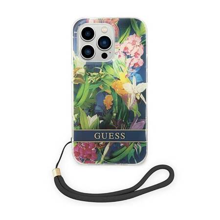 Guess GUOHCP14LHFLSB iPhone 14 Pro 6,1" niebieski/blue hardcase Flower Strap