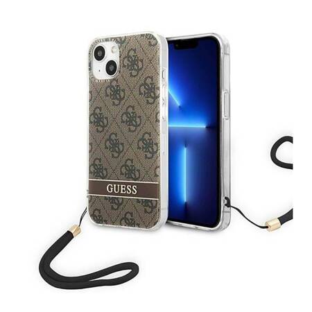 Guess GUOHCP14SH4STW iPhone 14 6,1" brązowy/brown hardcase 4G Print Strap