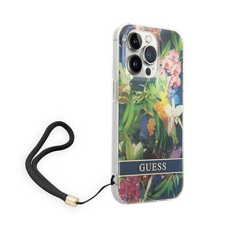 Guess GUOHCP14XHFLSB iPhone 14 Pro Max 6,7" niebieski/blue hardcase Flower Strap