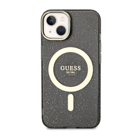 Guess Glitter Gold MagSafe - Etui iPhone 14 (Czarny)