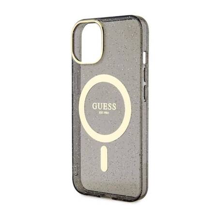 Guess Glitter Gold MagSafe - Etui iPhone 14 (Czarny)