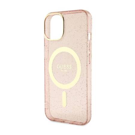 Guess Glitter Gold MagSafe - Etui iPhone 14 Plus (Różowy)