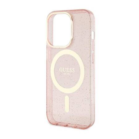 Guess Glitter Gold MagSafe - Etui iPhone 14 Pro (Różowy)