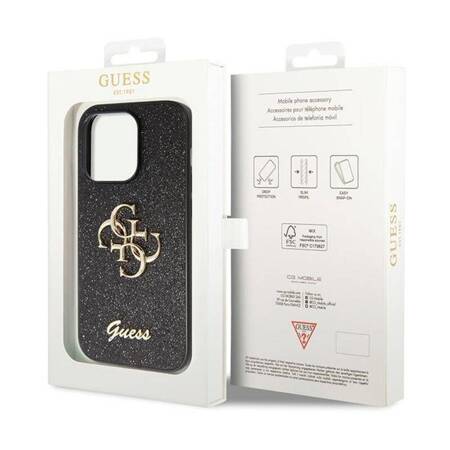 Guess Glitter Script Big 4G - Etui iPhone 14 Pro (czarny)