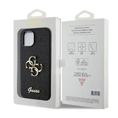 Guess Glitter Script Big 4G - Etui iPhone 15 Plus (czarny)