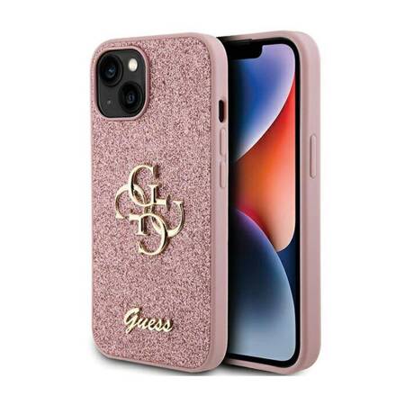 Guess Glitter Script Big 4G - Etui iPhone 15 Plus (różowy)