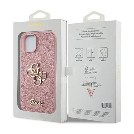 Guess Glitter Script Big 4G - Etui iPhone 15 Plus (różowy)