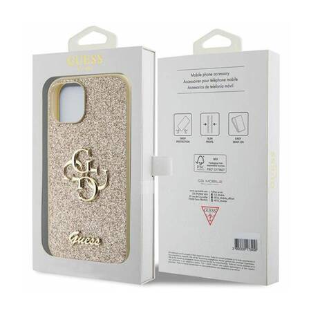 Guess Glitter Script Big 4G - Etui iPhone 15 Plus (złoty)