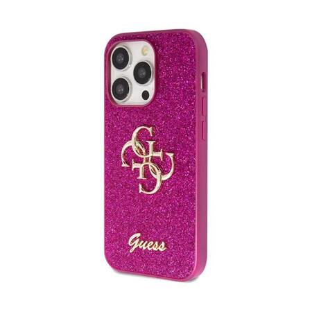 Guess Glitter Script Big 4G - Etui iPhone 15 Pro Max (fioletowy)