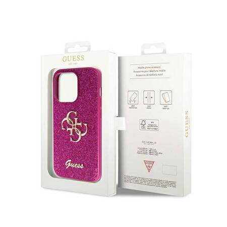 Guess Glitter Script Big 4G - Etui iPhone 15 Pro Max (fioletowy)