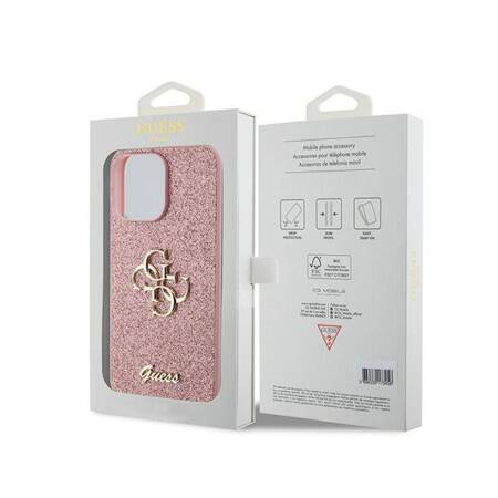 Guess Glitter Script Big 4G - Etui iPhone 15 Pro (różowy)