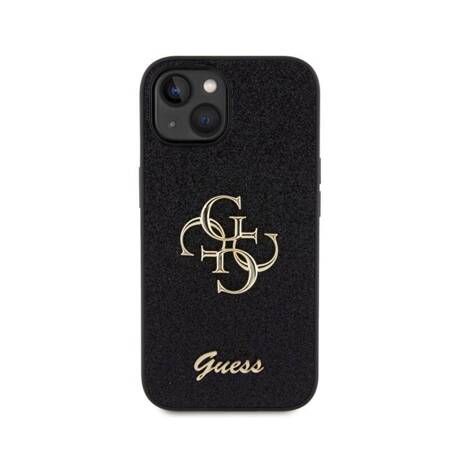 Guess Glitter Script Big 4G - Etui iPhone 15 (czarny)