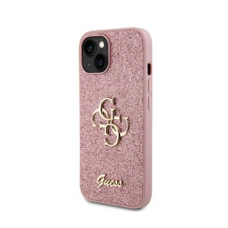 Guess Glitter Script Big 4G - Etui iPhone 15 (różowy)