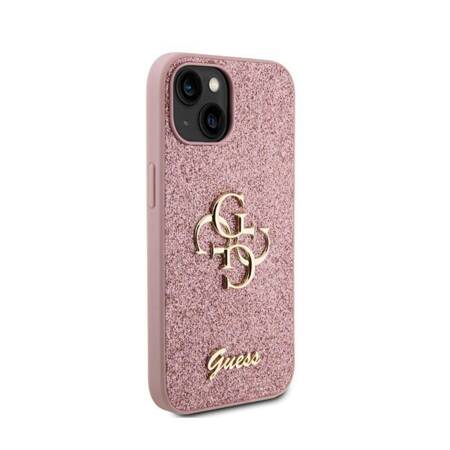 Guess Glitter Script Big 4G - Etui iPhone 15 (różowy)