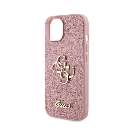 Guess Glitter Script Big 4G - Etui iPhone 15 (różowy)