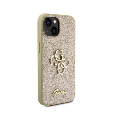 Guess Glitter Script Big 4G - Etui iPhone 15 (złoty)