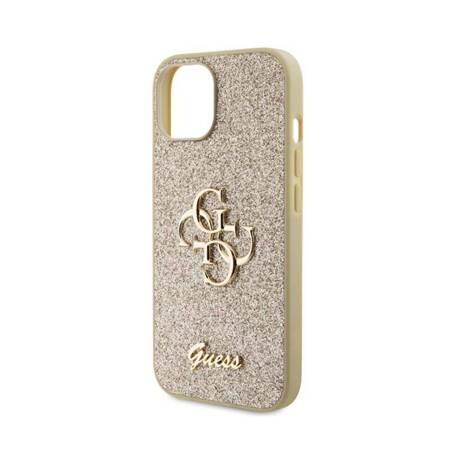 Guess Glitter Script Big 4G - Etui iPhone 15 (złoty)