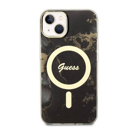 Guess Golden Marble MagSafe - Etui iPhone 14 (Czarny)