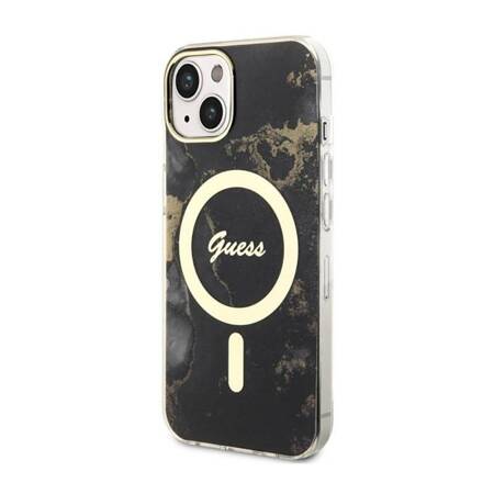 Guess Golden Marble MagSafe - Etui iPhone 14 Plus (Czarny)