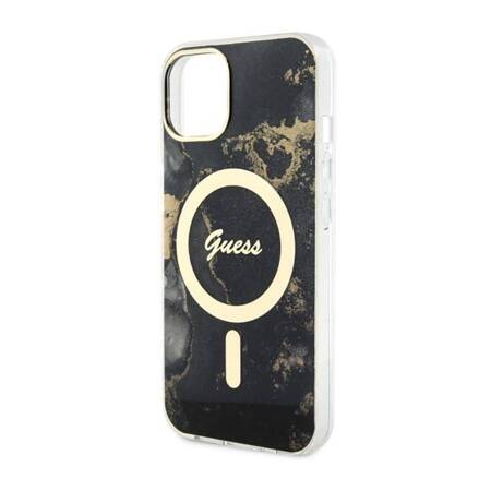 Guess Golden Marble MagSafe - Etui iPhone 14 Plus (Czarny)