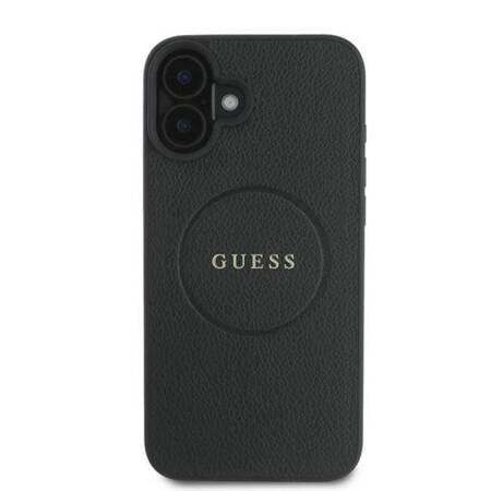 Guess Grained Ring MagSafe - Etui iPhone 16 Plus (czarny)