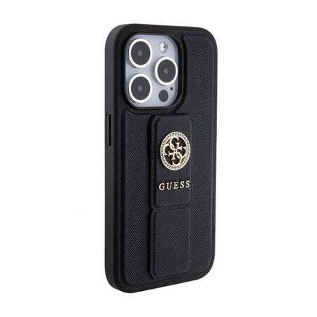 Guess Grip Stand 4G Saffiano Strass Logo - Etui iPhone 15 Pro Max (czarny)