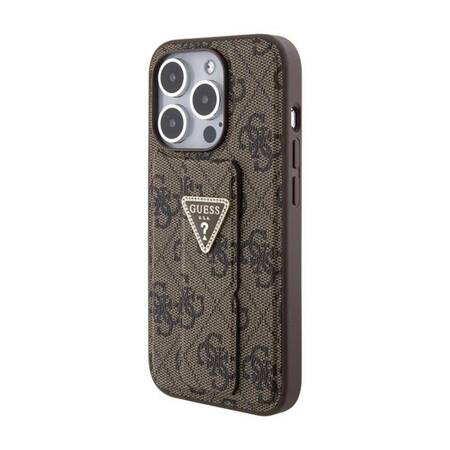 Guess Grip Stand 4G Triangle Strass Logo - Etui iPhone 15 Pro (brązowy)
