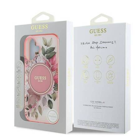 Guess IML Flower & Tonal Circle MagSafe - Etui iPhone 16 Plus (różowy)