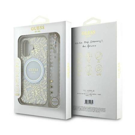 Guess IML Flowers Allover Electro With Pearl Strap MagSafe - Etui iPhone 16 (biały)