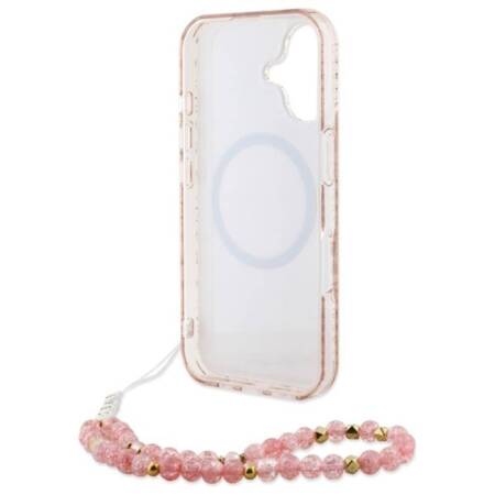 Guess IML Flowers Allover Electro With Pearl Strap MagSafe - Etui iPhone 16 (różowy)