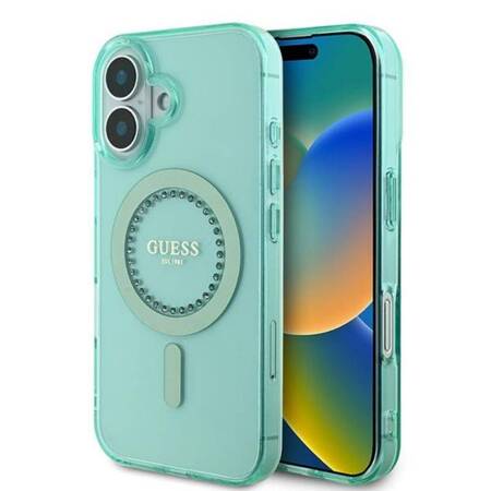 Guess IML Rhinestones MagSafe - Etui iPhone 16 Plus (zielony)