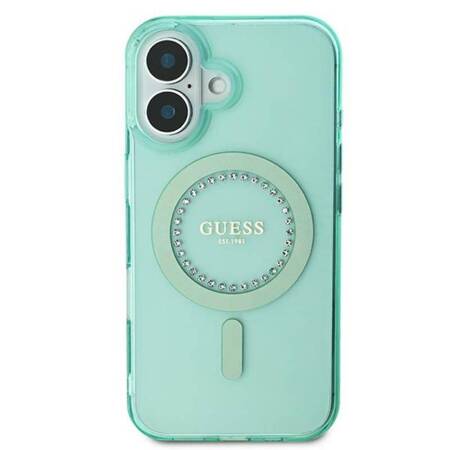 Guess IML Rhinestones MagSafe - Etui iPhone 16 Plus (zielony)