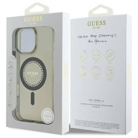 Guess IML Rhinestones MagSafe - Etui iPhone 16 Pro Max (czarny)