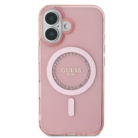 Guess IML Rhinestones MagSafe - Etui iPhone 16 (różowy)