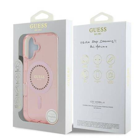 Guess IML Rhinestones MagSafe - Etui iPhone 16 (różowy)