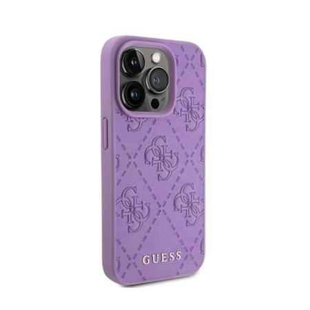 Guess Leather 4G Stamped - Etui iPhone 15 Pro (fioletowy)