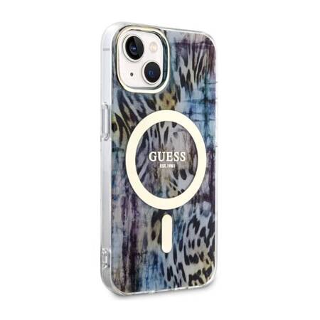 Guess Leopard MagSafe - Etui iPhone 14 (Niebieski)