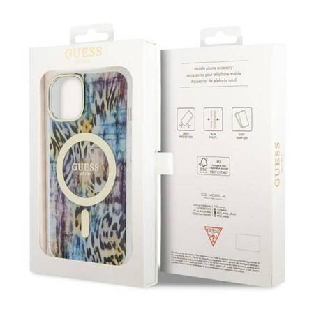 Guess Leopard MagSafe - Etui iPhone 14 (Niebieski)