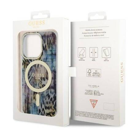 Guess Leopard MagSafe - Etui iPhone 14 Pro Max (Niebieski)