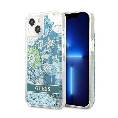 Guess Liquid Glitter Flower – Etui iPhone 13 mini (niebieski/zielony)