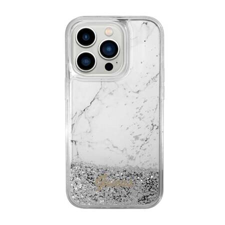 Guess Liquid Glitter Marble - Etui iPhone 14 Pro (Biały)