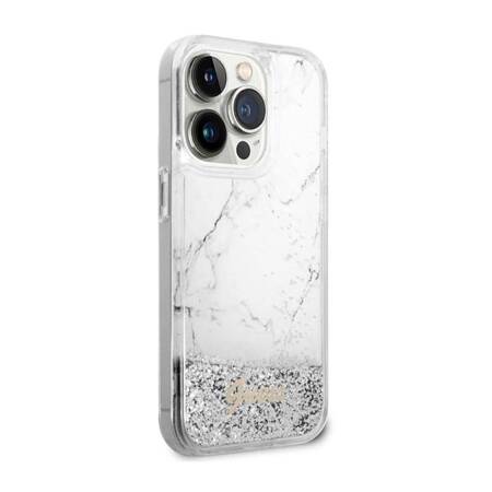 Guess Liquid Glitter Marble - Etui iPhone 14 Pro (Biały)