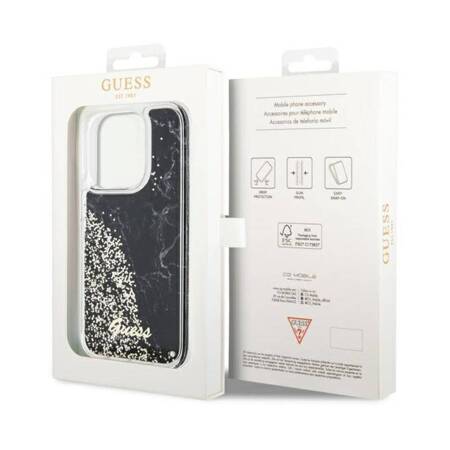 Guess Liquid Glitter Marble - Etui iPhone 14 Pro (Czarny)