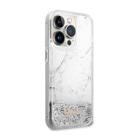 Guess Liquid Glitter Marble - Etui iPhone 14 Pro Max (Biały)