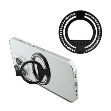 Guess MagSafe Ring Stand Rhinestone - Magnetyczny uchwyt na palec do telefonu z funkcją standu (Czarny)