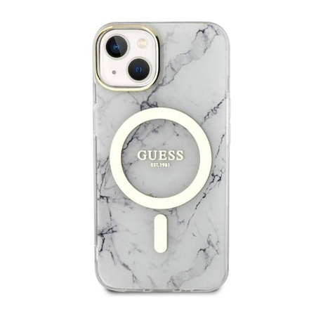 Guess Marble MagSafe - Etui iPhone 14 Plus (Biały)