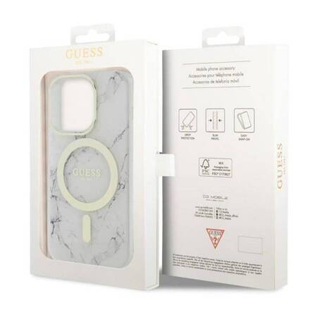 Guess Marble MagSafe - Etui iPhone 14 Pro (Biały)