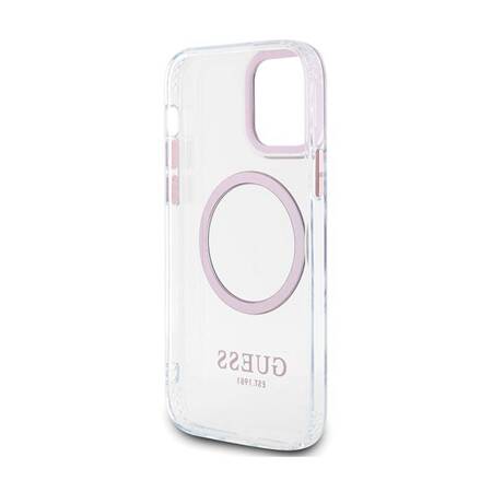 Guess Metal Outline MagSafe - Etui iPhone 12 / iPhone 12 Pro (przezroczysty / różowy)
