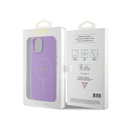 Guess Saffiano MagSafe - Etui iPhone 15 (fioletowy)